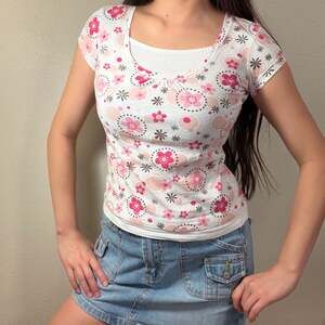 Copper Key Girls Y2K Floral Glitter Graphic Layered Look T-Shirt Size 10